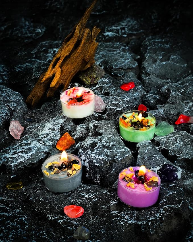 Tealight Soy Candles with Crystals And Herbs, Handmade Energy Candles, Healing - Image 4