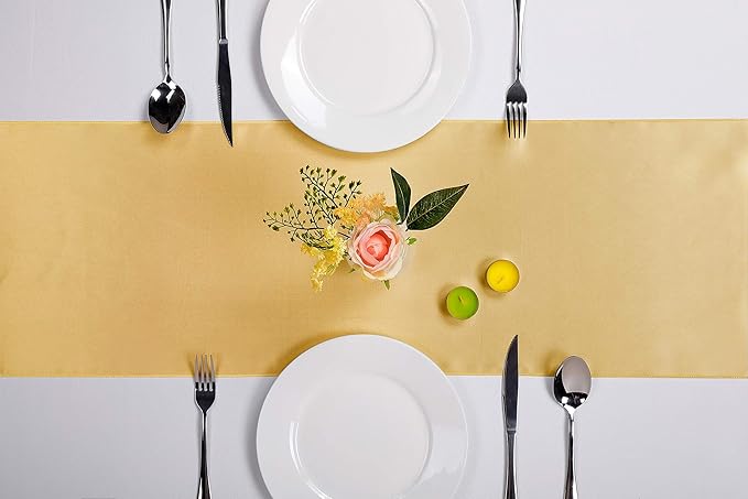 10-Pack Satin Table Runner Light Gold 12 x 108 inches Long, Table Runners - Image 2