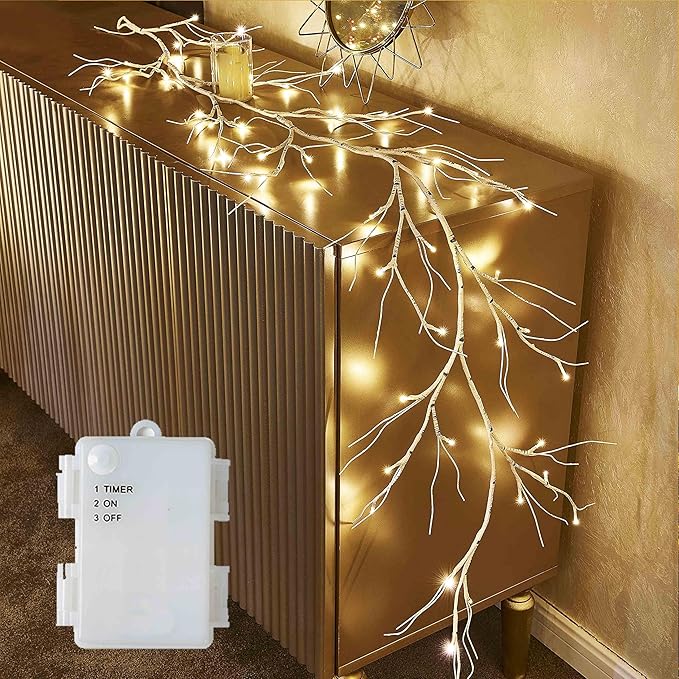 Hairui Birch Garland with Lights 6FT 48 LED Battery Operated, Lighted Twig Vine by Hairui
