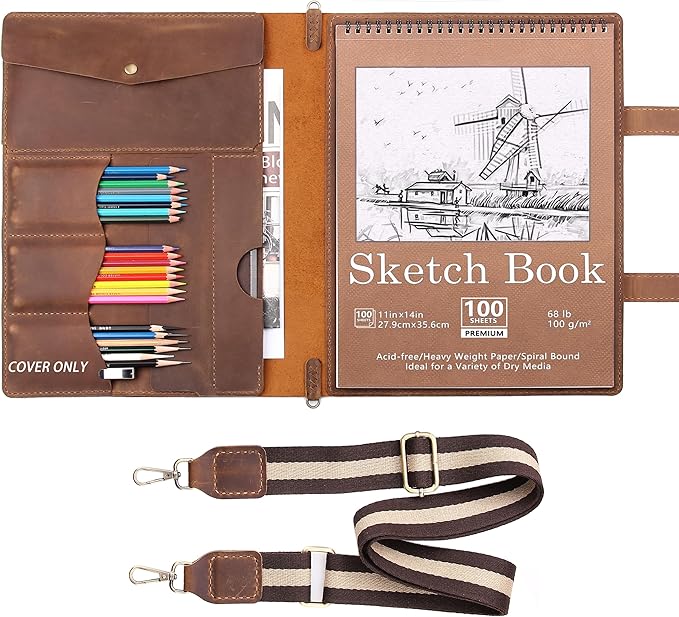 Robrasim Handmade Leather Sketchbook Cover, Artist Sketch Pad Holder by Robrasim