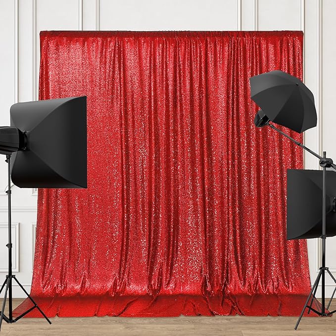 PartyDelight Red Sequin Backdrop Curtain 8FT X 8FT Sparkly by PartyDelight