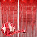 2 Pack Laser Red Foil Fringe Backdrop Curtains, Tinsel Streamers Birthday Party by Voircoloria