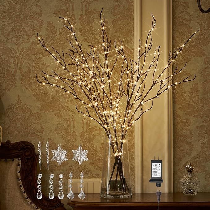 BAOLITVINE Lighted Branches Brown 32IN 200 Warm White Fairy Lights, Lighted by BAOLITVINE