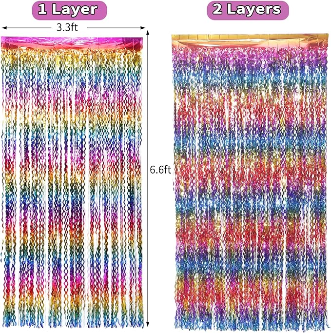 4 Pack Wavy Rainbow Foil Fringe Curtain | 3.3x6.6ft Colorful Tinsel Metallic - Image 7