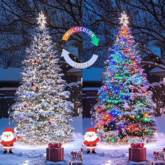 JMEXSUSS 2 Pack White & Multicolor Solar Christmas Lights Outdoor, Each 100 LED - Image 2