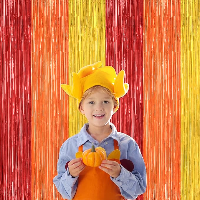 2 Pack Thanksgiving Backdrop, 3.28 FT x 7.05 FT Red Orange Gold Party Streamer - Image 5