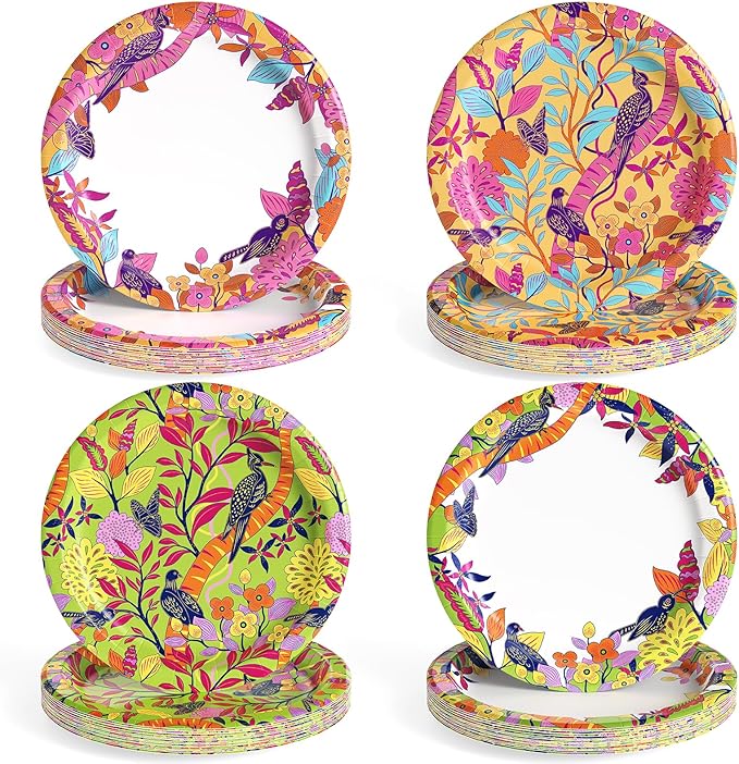 MUCHII 8.5 Inch Floral Bird Paper Plates 160 Count by MUCHII