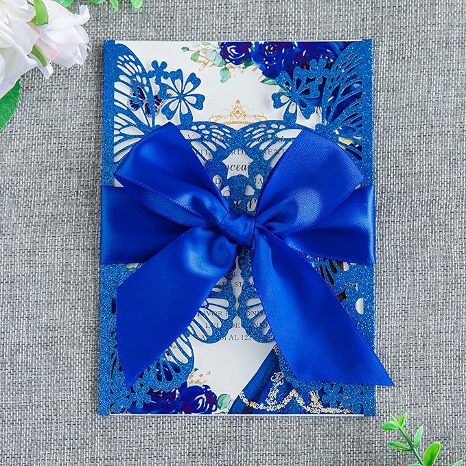 20 PCS 5.12x7.2 Butterfly Quinceanera Invitation, Laser Cut Wedding Invitation - Image 3