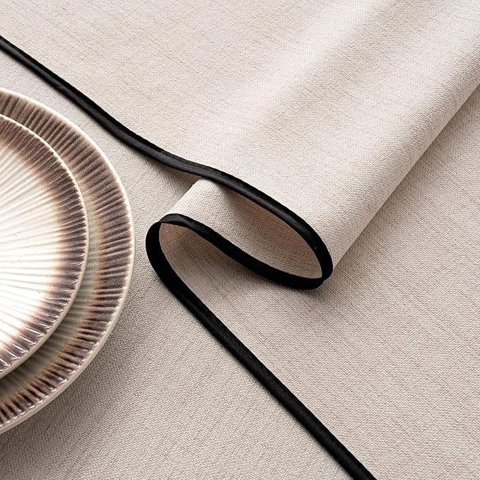 MIULEE Natural-Black Linen Tablecloth 60x104 Inch Rectangle Table Cloth - Image 3