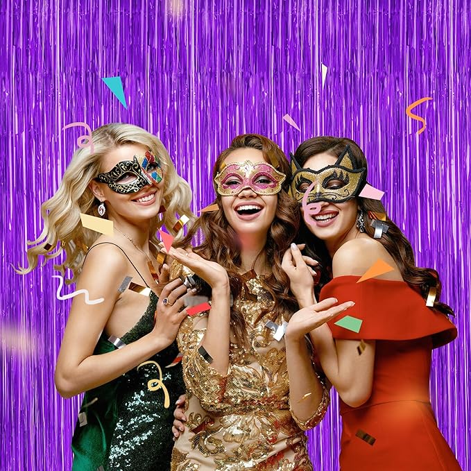 2 Pack Backdrop Curtains, 3.28 FT x 7.05 FT Purple Tinsel Backdrop, Metallic - Image 5