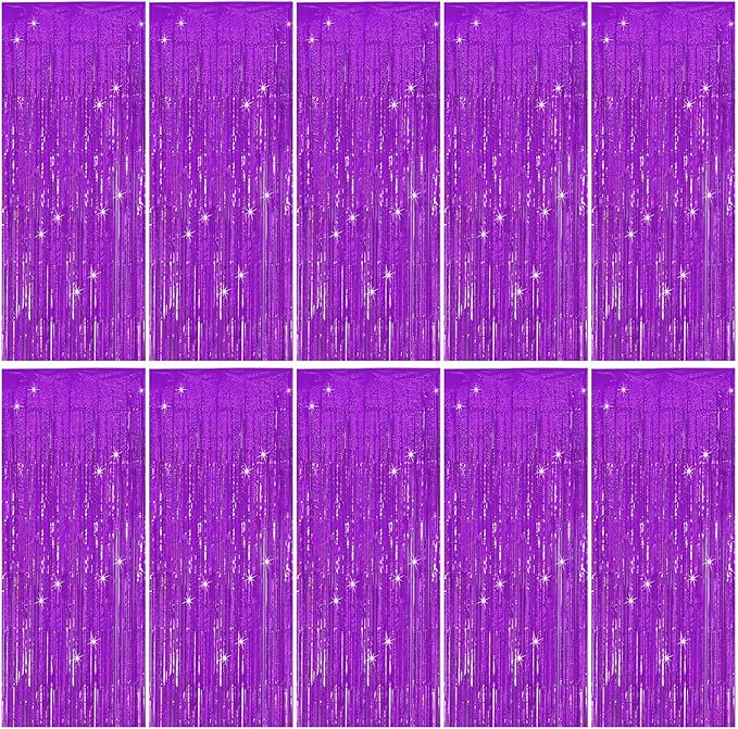 Tinsel Curtain Party Backdrop Purple Birthday Decorations 10 Packs Glitter Foil by KEJ