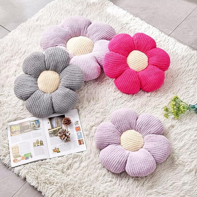 Flower Throw Pillow, Soft Lavender 14.9" Shaped Floor Pillow - Image 3