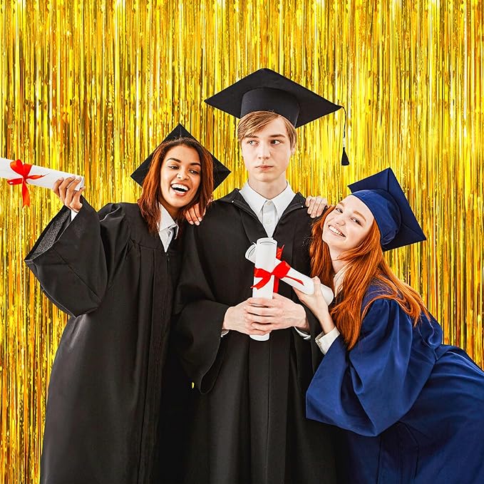BTSD-home 10 Pack Gold Foil Fringe Curtain, Metallic Photo Booth Backdrop - Image 6