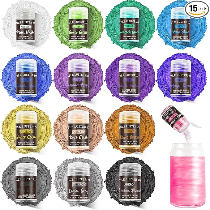 Aheroi Edible glitter Set of 15, Food Grade Edible Powder ocktail Glitter by Aheroi