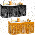2 Pack Black Orange Table Skirts, 29x108" Metallic Foil Tinsel Fringe Table by Unknown