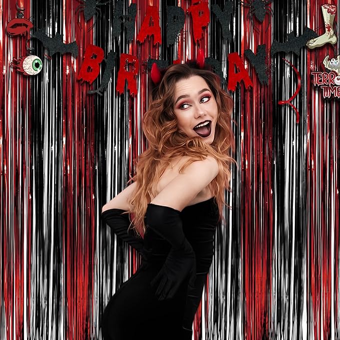 Black Red Party Streamers Backdrop - Image 3