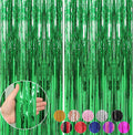 Crosize 2 Pack 3.3 x 9.9 ft Green Foil Fringe Backdrop Curtain, Streamer by Crosize