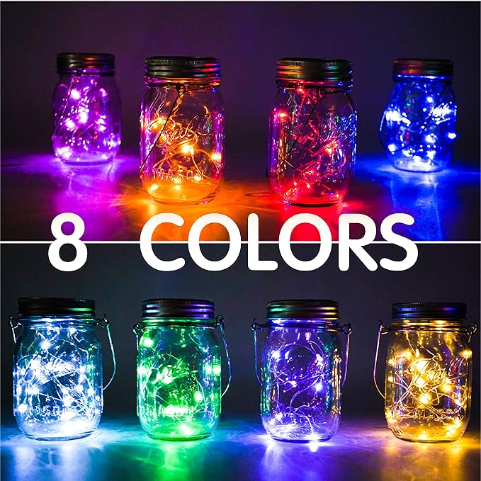 Upgraded Solar Mason Jar Lights, 8 Pack 10 LED Waterproof Fairy Firefly Jar - Image 5