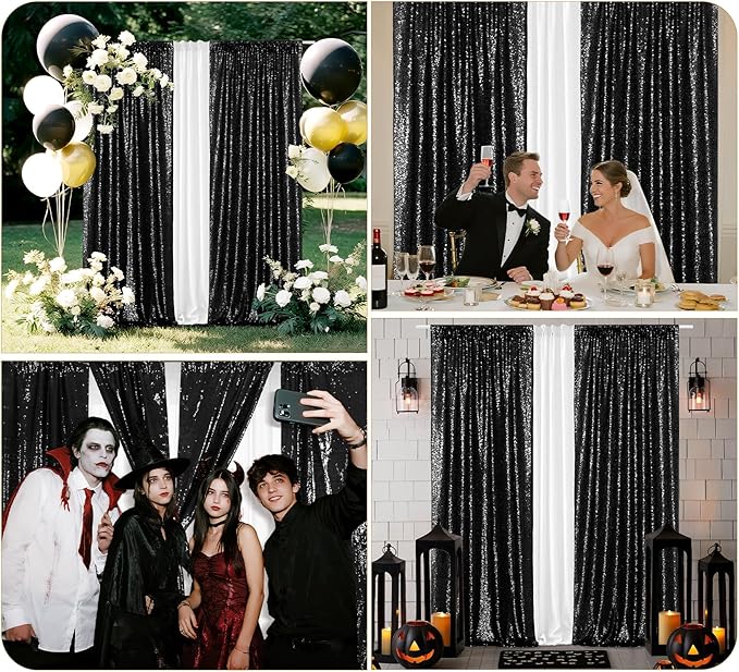 Juya Delight 2Pcs 2ftx8ft Black Shimmer Sequin Backdrop Curtains - Image 3