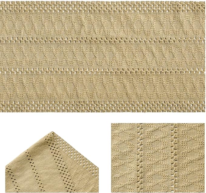 Artoid Mode Burlap Brown Farmhouse Woven Rustic Hollow Table Runner, Seasonal - Image 6