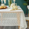 Lace Tablecloth Leaf Pattern Warp Knitting Fabric Solid White Rectangle/Oblong by GLORYSEASON
