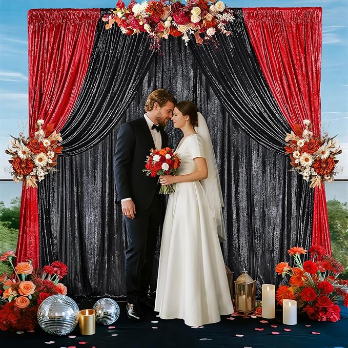 Wedding Arch Backdrop Cover: Red Party Photography Background Drapes 2 Packs - Image 2