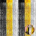 4 Pack Black Gold Silver Foil Fringe Curtain Backdrop, 3.28Ft x 8.2Ft Metallic by Unknown