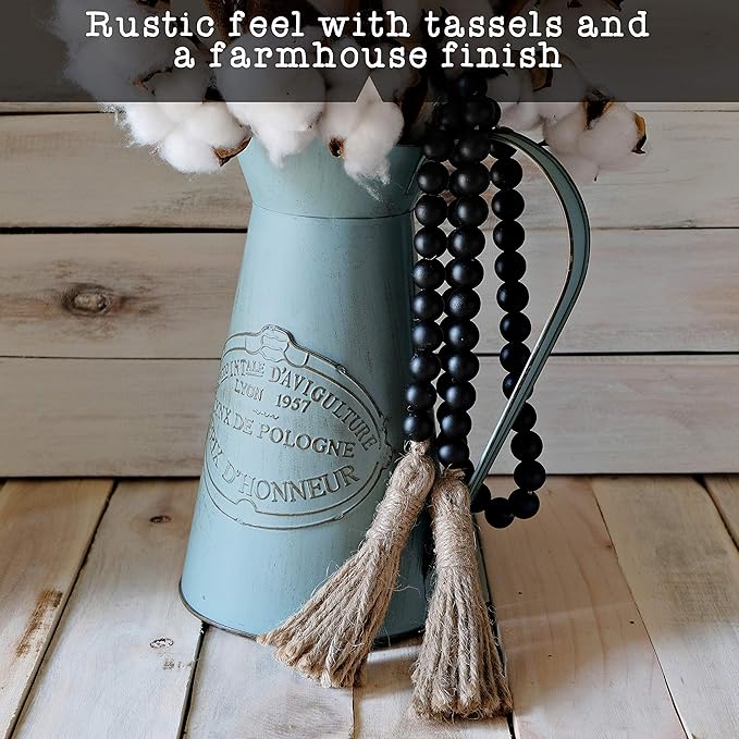 Boho Wood Decorative Beads & Tassel Garland Black - Image 2