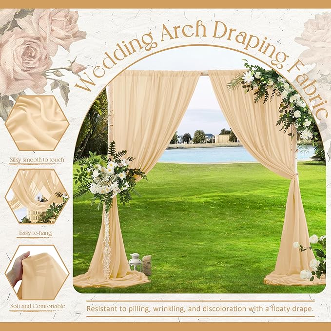 VACVELT Wedding Arch Draping Fabric Champagne Chiffon, 1 Panel Sheer Drapes 30 - Image 4
