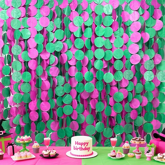 205 Ft Hot Pink and Green Party Decorations Circle Dot Backdrop Garland Tissue - Image 6