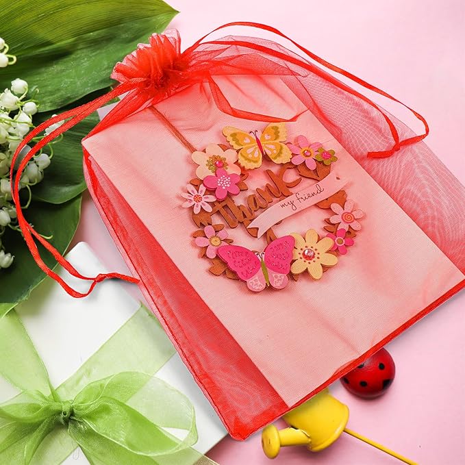 ANZNKU 100 Pack Red Organza Bags 6x9 inches Mesh Bags Drawstring, Gift Bag - Image 5