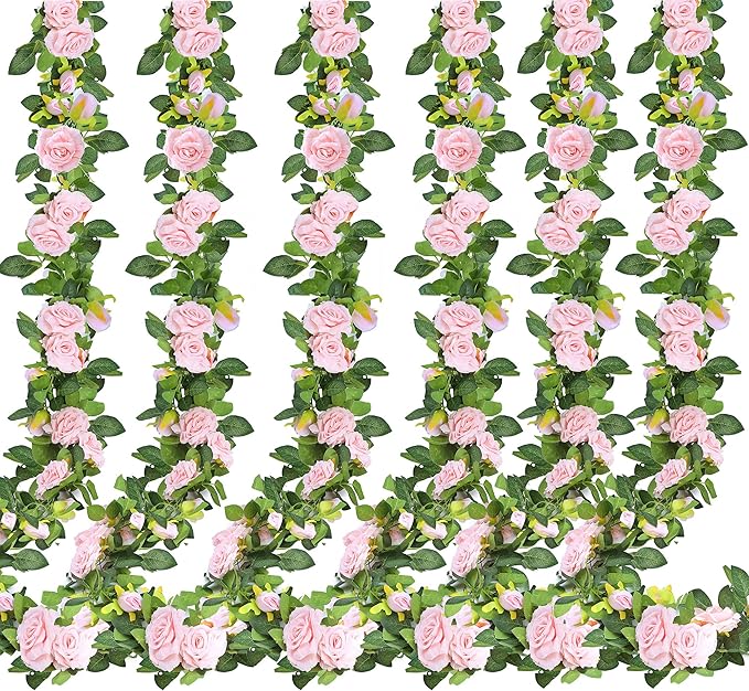 Sggvecsy 6Pcs 46.5Ft Artificial Rose Vine Fake Flower Garland Floral Garland by Sggvecsy