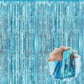 3 Pack Light Blue Foil Fringe Curtains Backdrop, 3.28 x 9.8 Ft Metallic by LANTIANCHEN