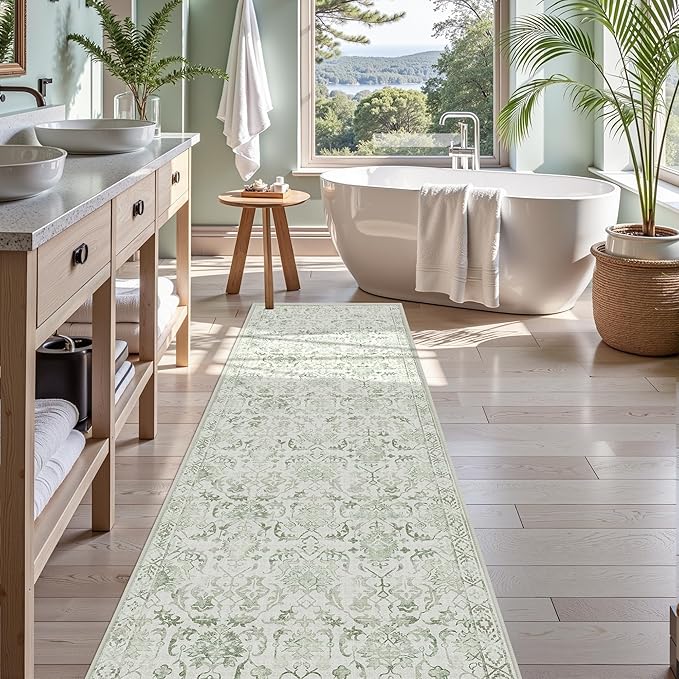 Sage 3x12 Runner Rug for Hallways Bed Side Kitchen, Boho Washable Distressed - Image 2