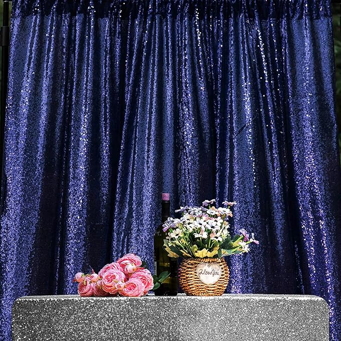 Navy Blue Sequin Backdrop Curtains Glitter Drapes 2FTx8FT 2 Panels - Image 6