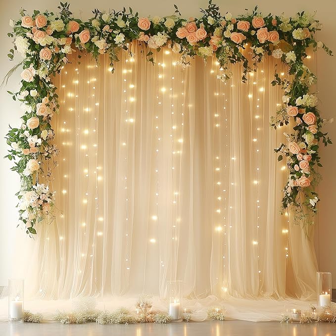 Fomcet Champagne Tulle Backdrop Curtains by Fomcet