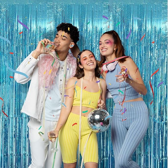 5 Pack Blue Tinsel Streamers Foil Fringe Curtains Backdrop - Image 5