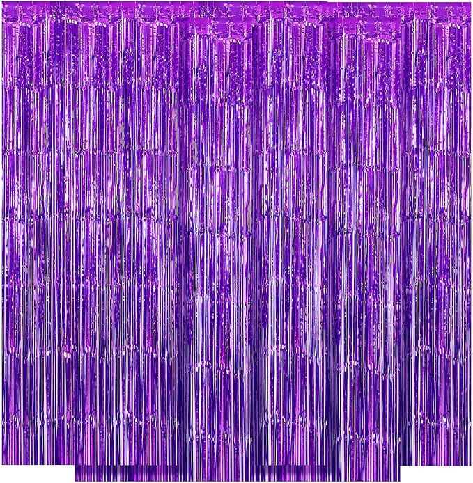 10 Pack Purple Backdrop Curtain 3.2ft x 8.2ft Metallic Tinsel Foil Fringe by Ohiyoo