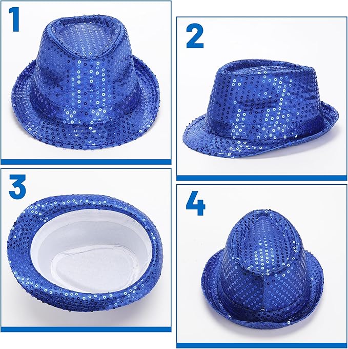 10 Pcs Unisex Sequin Fedora Hat Sequin Bow Ties Set Bling Retro Dance Jazz Cap - Image 4