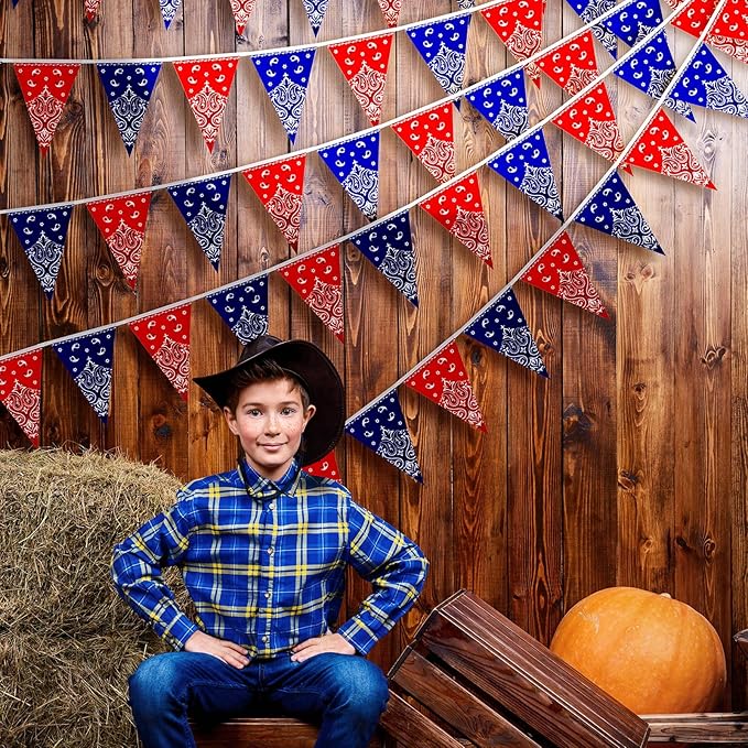 Frienda 6 Pack Western Cowboy Party Decorations Bandana Pennant Banner - Image 4
