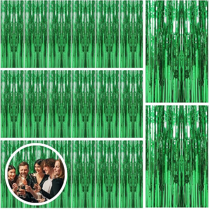 20 Pack Green Streamers Backdrop Jungle Party Decorations Foil Fringe Backdrop by BOMSI