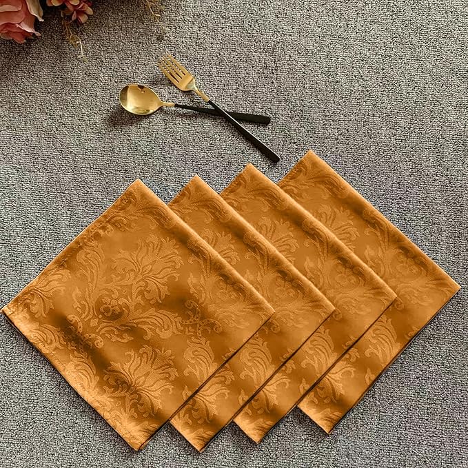 SASTYBALE Brown Jacquard Square Napkin, 20x20 Inche Damask Wrinkle Resistant - Image 2
