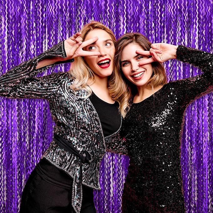4 Pack Purple Wave Foil Fringe Curtain Backdrop, 3.28Ft x 8.2Ft Metallic Tinsel - Image 5