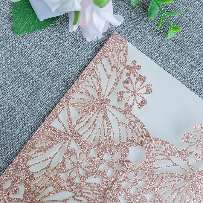 20 PCS 5.12x7.2 Butterfly Personalized Quinceanera Invitation, Customized XV - Image 8