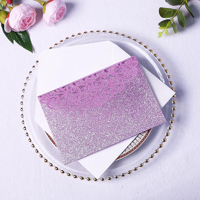 PONATIA 20 PCS Laser Cut Wedding Invitations Pockets - Image 4