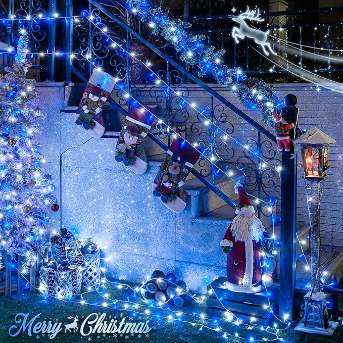 JMEXSUSS 500 LED Blue and White Christmas Lights, 8 Modes 163ft String Lights - Image 2