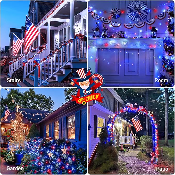 JMEXSUSS 600 LED Red White and Blue Lights Outdoor Plug in, 4th of July - Image 7