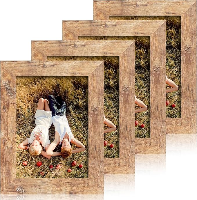 5x7 Picture Frame Set of 4, High Definition Real Glass Rustic Brown Frame by iRahmen