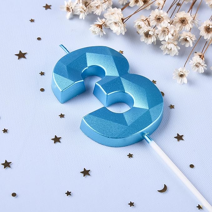 PHD CAKE 2.76 Inch Crystal Blue 3 Number Birthday Candles, Cake Number Candles - Image 2