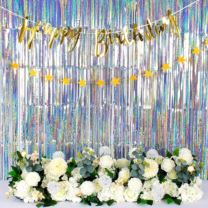 4 Pack Silver Tinsel Foil Fringe Curtain Backdrop, 3.28Ft x 8.2Ft Metallic - Image 6